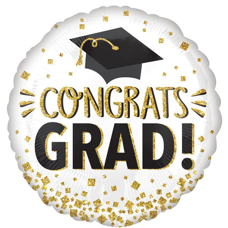 Graduation Foil Balloon 28 Inch Congrats Grad Gold Glitter