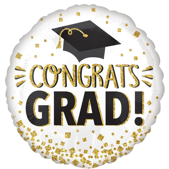 Graduation Foil Balloon 28 Inch Congrats Grad Gold Glitter