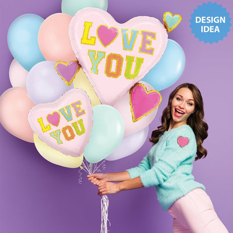 Foil Balloon 28 Inch Love Patch Multi Hearts