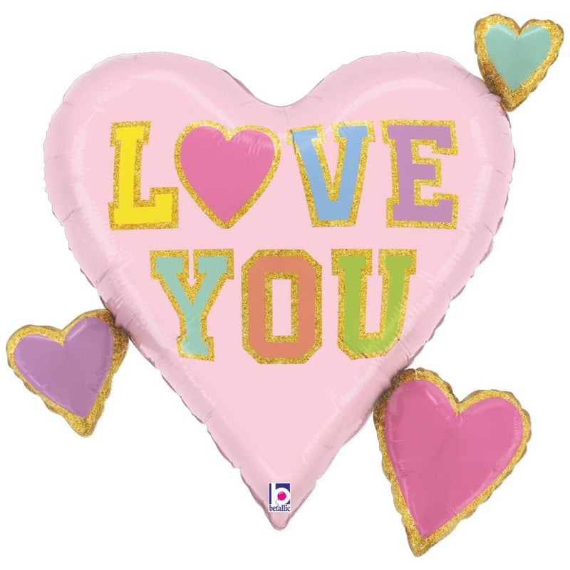 Foil Balloon 28 Inch Love Patch Multi Hearts
