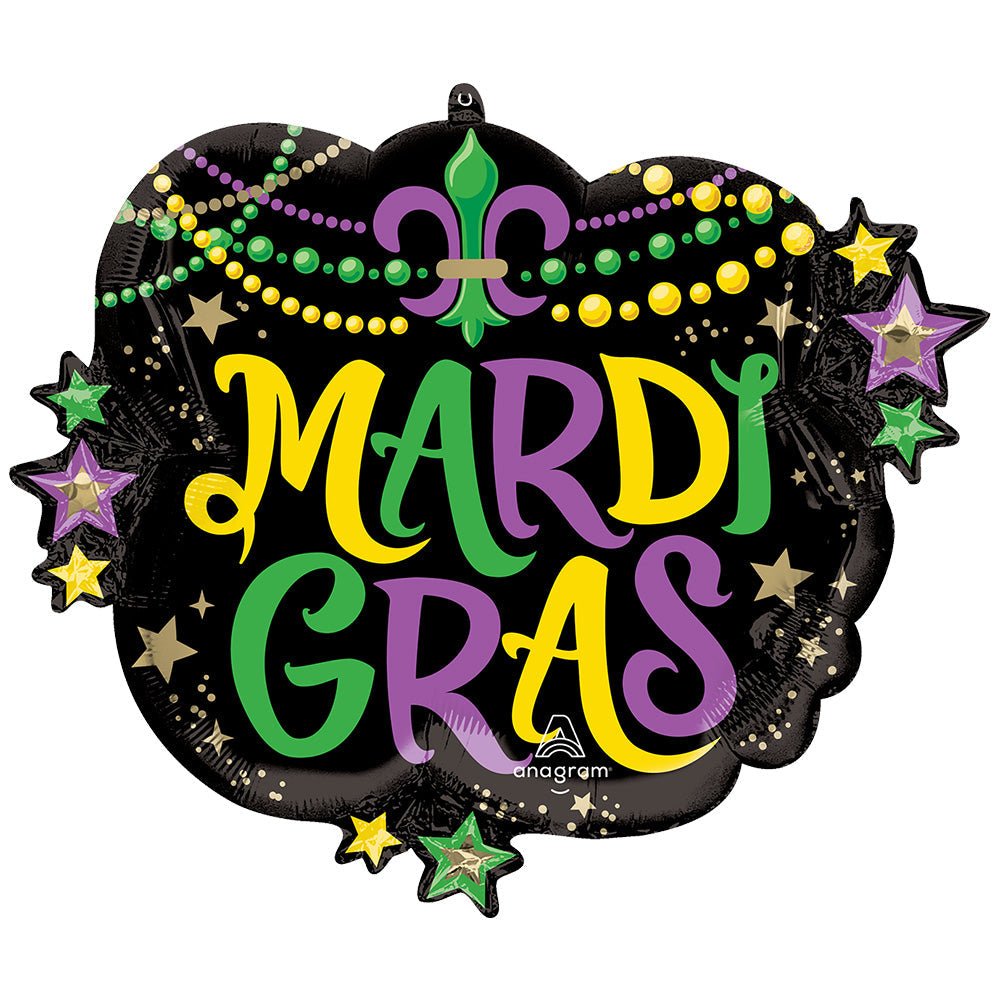 Mardi Gras Foil Balloon 28 Inch Glittering Beads