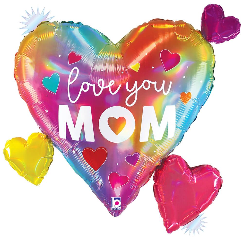 Foil Balloon 28 Inch Love You Mom Heart