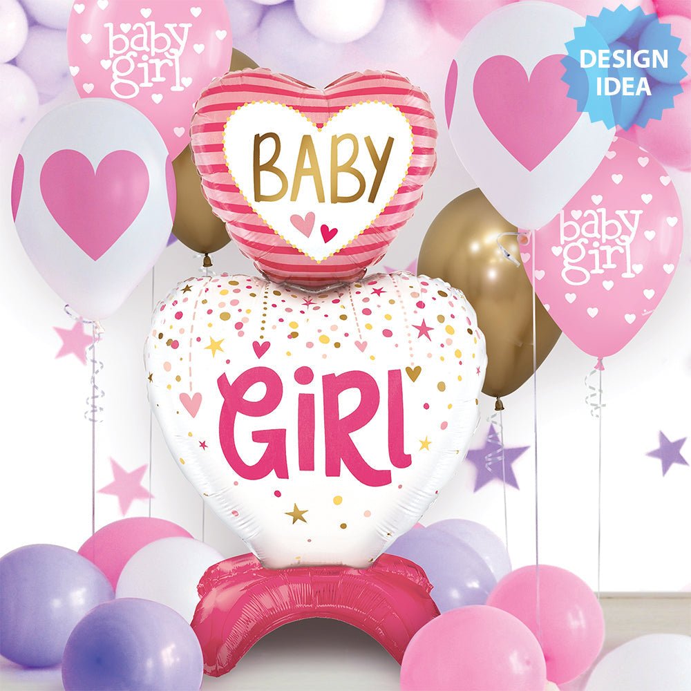 Foil Balloon Baby Girl Hearts 28 Inch