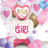 Foil Balloon Baby Girl Hearts 28 Inch