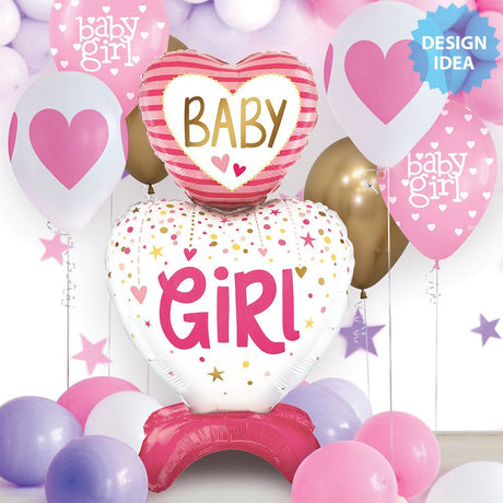 Foil Balloon Baby Girl Hearts 28 Inch