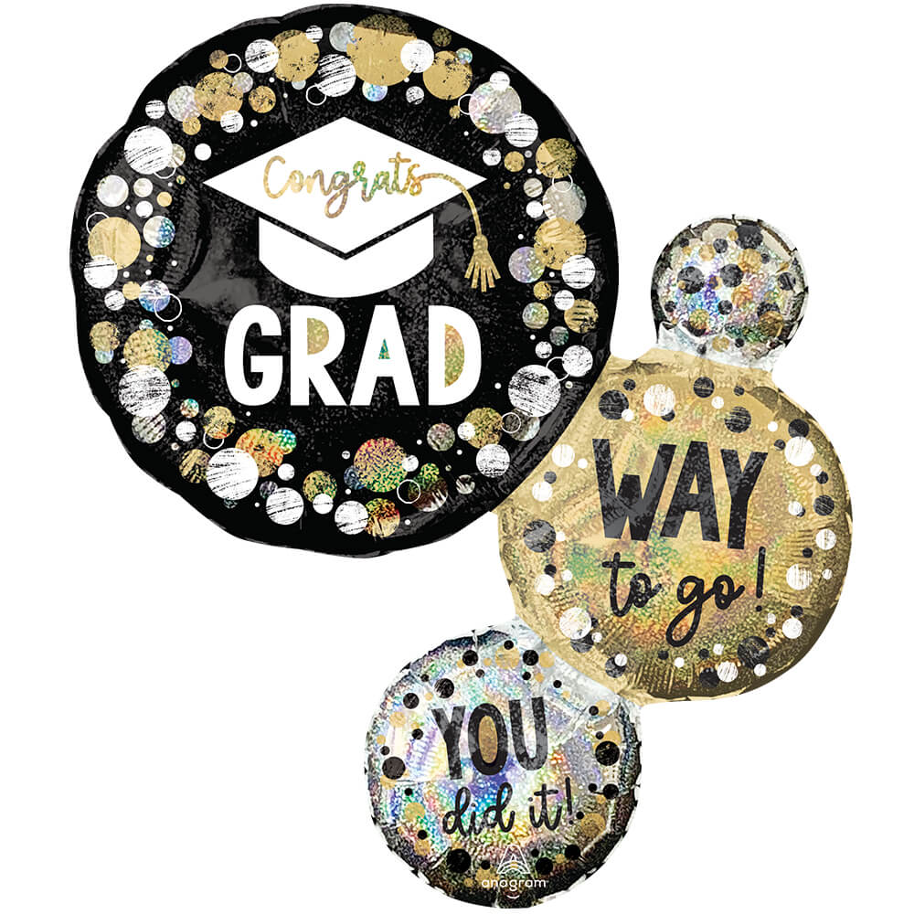 Graduation Foil Balloon Way To Go Grad Circles & Dots 28 Inch