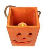 6.25 in Small Orange Wood Jack O Lantern Halloween Candle Holder
