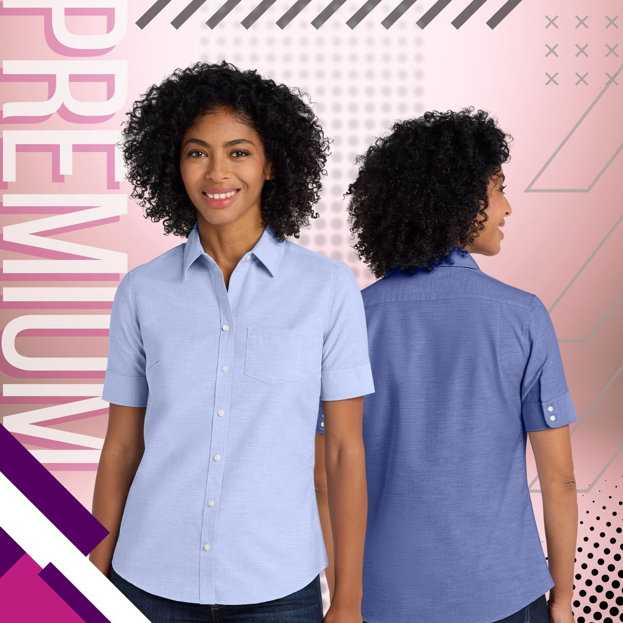 Port Authority® Women's Short Sleeve SuperPro Oxford Shirt Wrinkle Resistant Stain Release Top