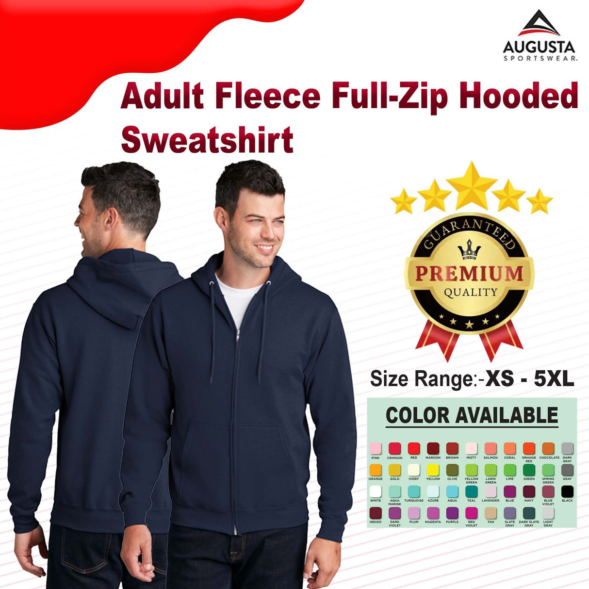 Augusta Sportswear® Adult Fleece Full-Zip Hooded Sweatshirt