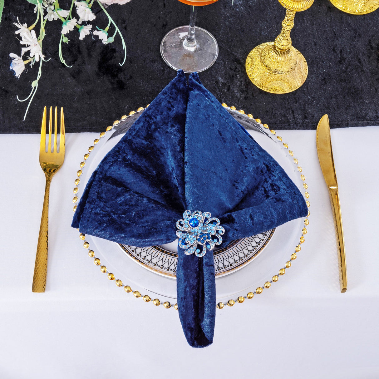Velvet Cloth Dinner Napkins 20x20 Navy Blue