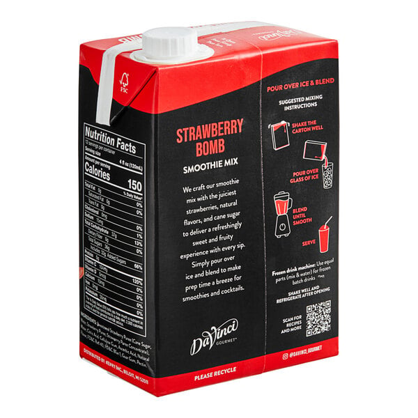 DaVinci Gourmet Strawberry Bomb Real Fruit Smoothie Mix 48 fl. oz. - 6/Case