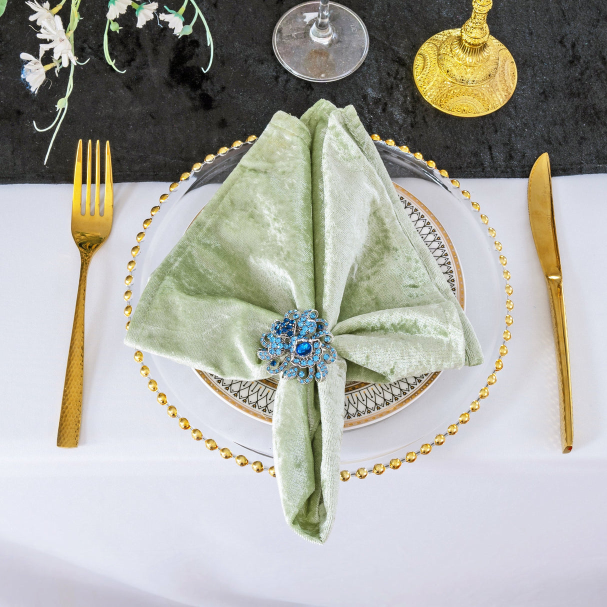 Velvet Dinner Napkins 20x20 Sage Green