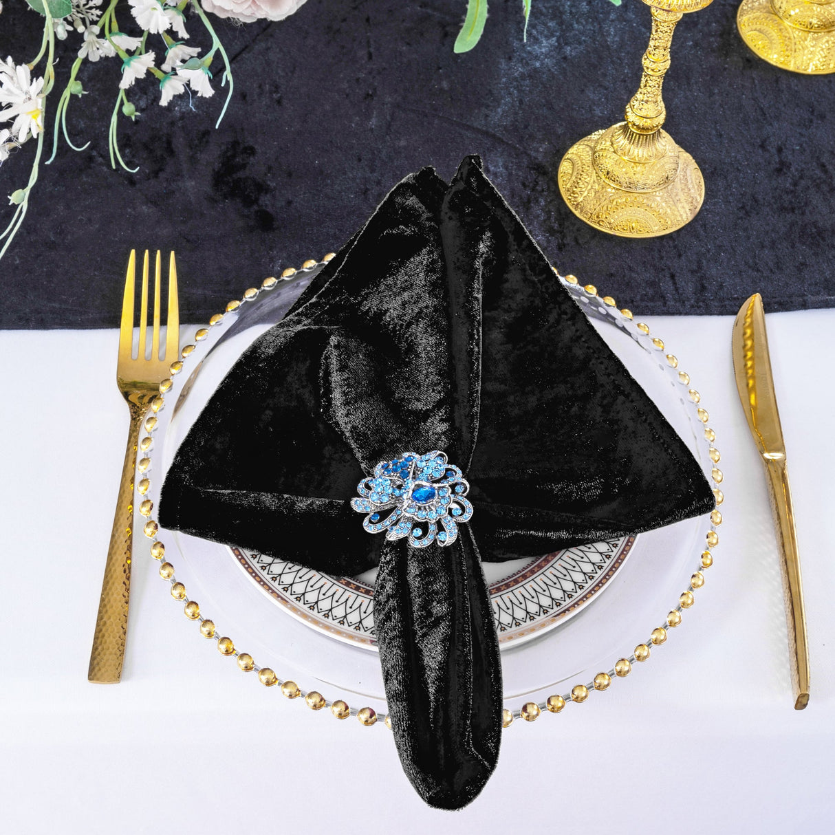 Velvet Cloth Dinner Napkins 20x20 Black