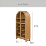 71" Tall Arched Display Cabinet, 5-Tier Bookshelf Modern Farmhouse Arched Bookcase with Glass Doors and Shelves, Wooden Pantry Storage Cabinet for Living Room, Office and Kitchen, Black