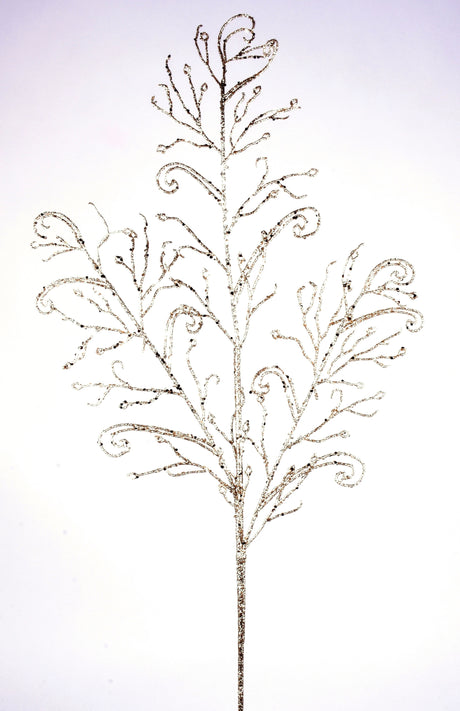34" Champagne Glitter Lace Leaf Spray