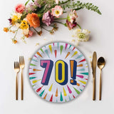 8 Count 70th Birthday Burst Paper Dessert Plates 7 Inch Milestone Celebration Party Supplies