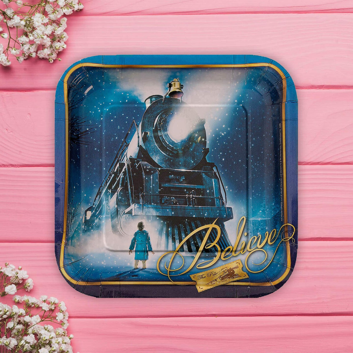 8 Ct Polar Express Paper Plates Holiday Christmas Party Supplies Square Paper Plates 9"