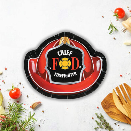 8 Count Firefighter Fireman Hat Paper Dessert Plates 7 Inch Disposable Birthday Party Supplies