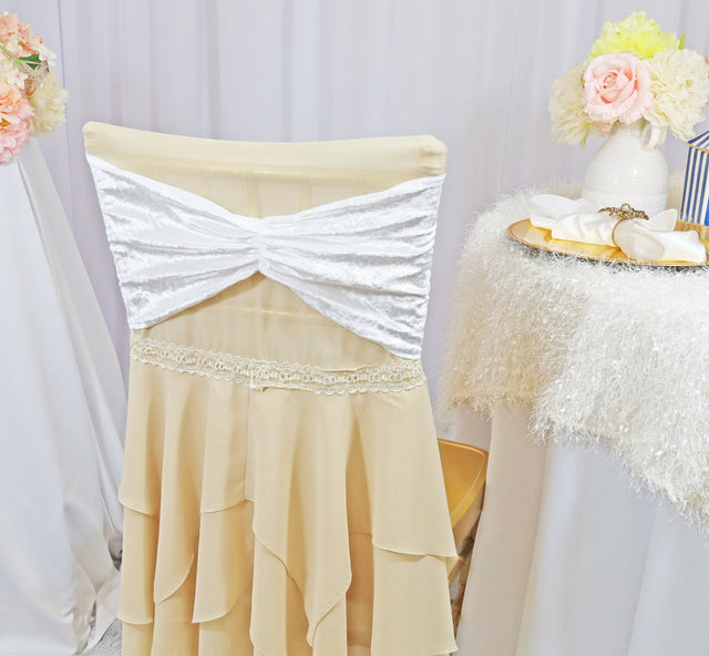 Ruffled Ice Crushed Velvet Chair Bands White 10pcs/pk