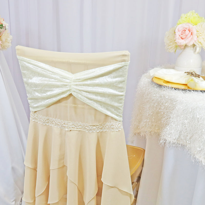 Ruffled Velvet Chair Bands Ivory 8x13