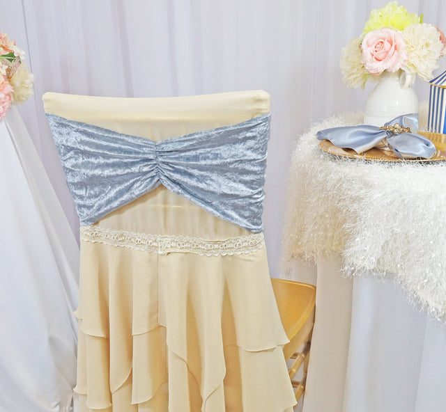 Ruffled Velvet Chair Bands Dusty Blue