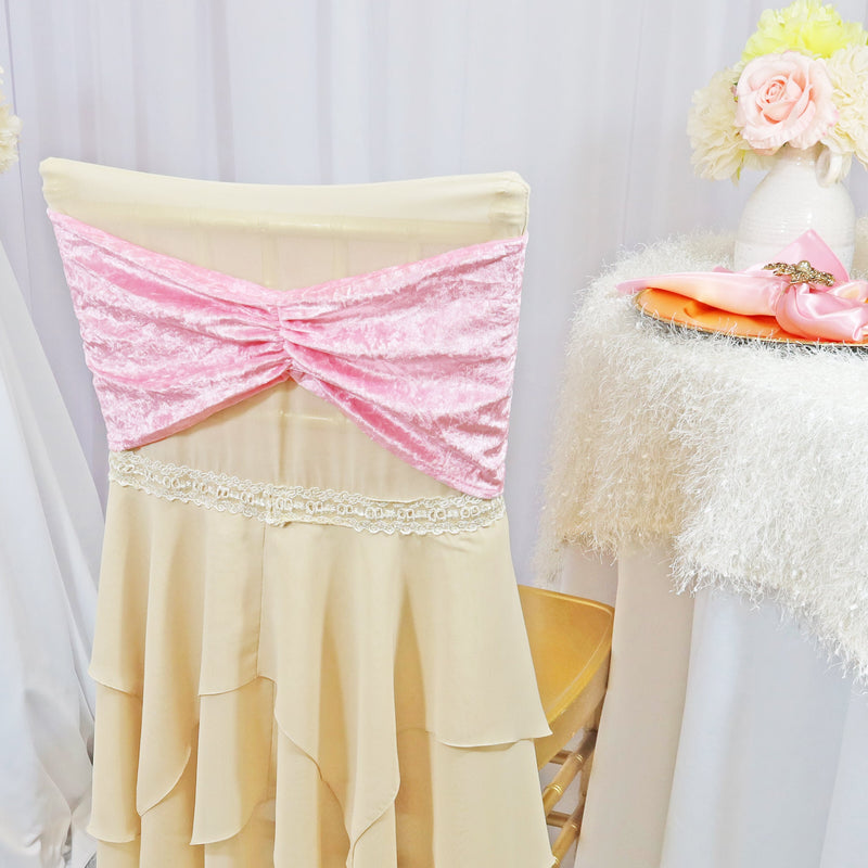 Ruffled Ice Crushed Velvet Chair Band Sample Pink