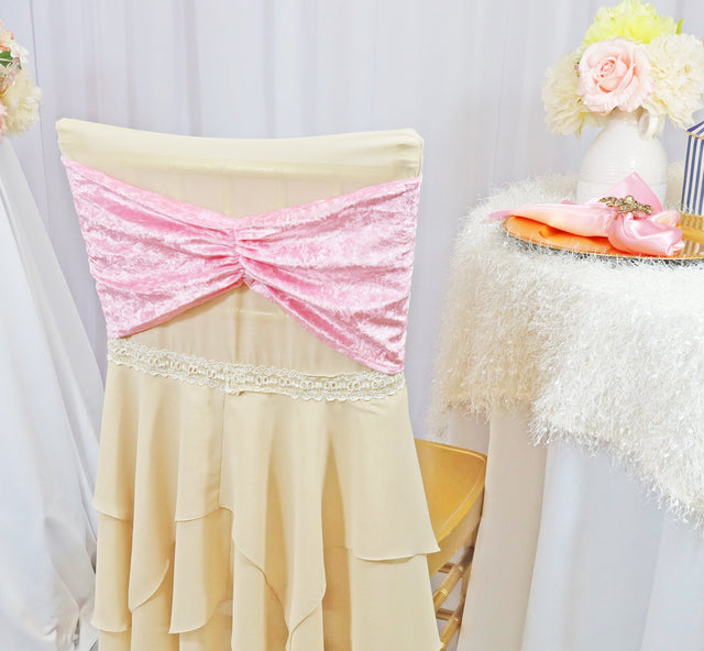 Ruffled Ice Crushed Velvet Chair Band Sample Pink