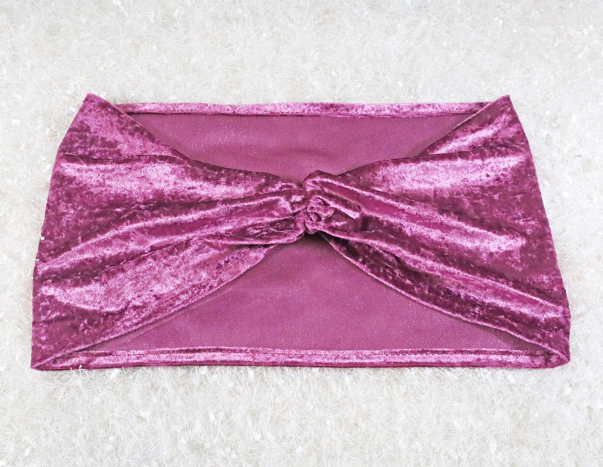 Ruffled Velvet Chair Bands 8x13 Mauve