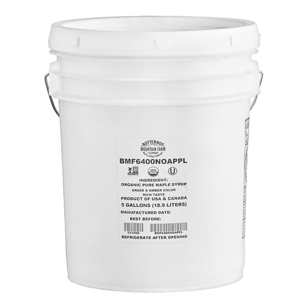 Butternut Mountain Farm Grade A Amber Organic Pure Maple Syrup 5 Gallon