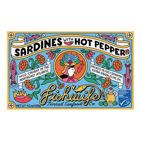 Fishwife Sardines in Olive Oil with Hot Pepper 4.2 oz. Can - 12/Case