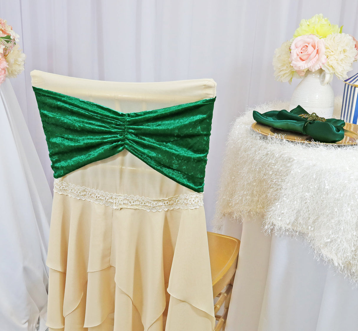 Ruffled Ice Crushed Velvet Chair Bands