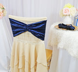 Ruffled Ice Crushed Velvet Chair Bands Navy Blue 8x13