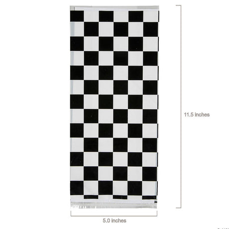 5" x 11 1/2" Black and White Checkered Cellophane Bags - 12 Pc.