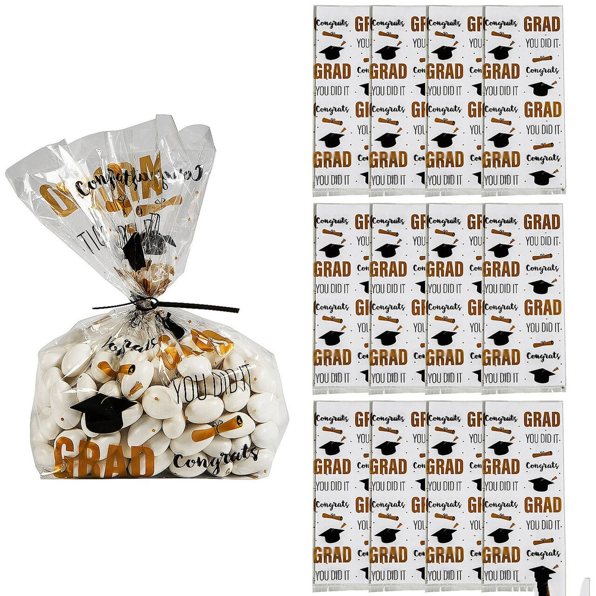 Graduation Cellophane Favor Bags with Twist Ties – 5" x 11.5", 12ct