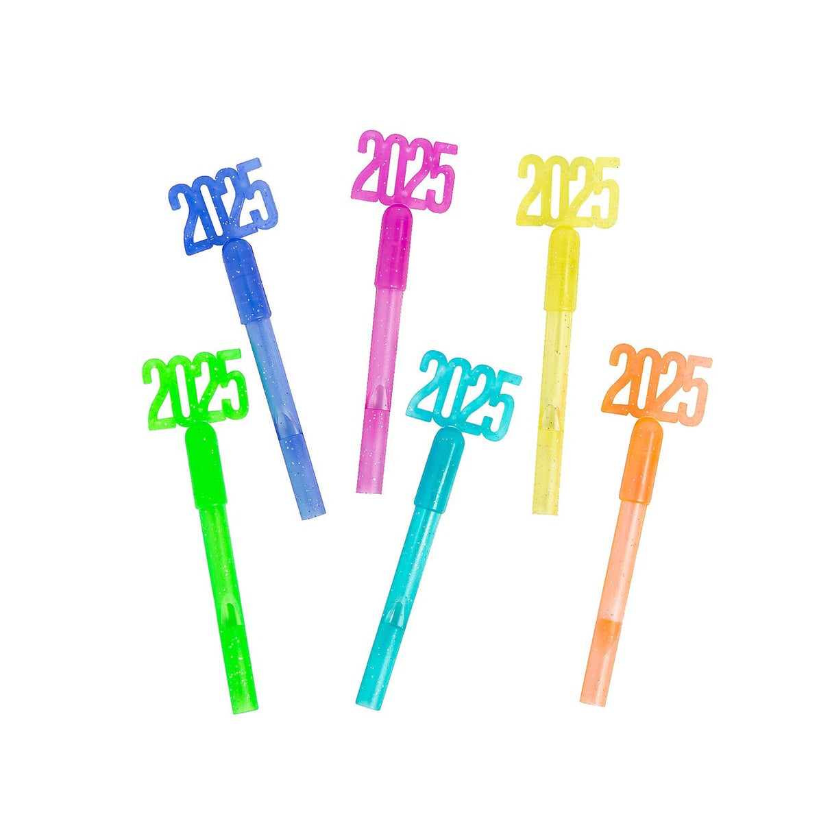 1" x 4" Bulk 72ct 2025 Glitter Brightly Colored Plastic Whistles