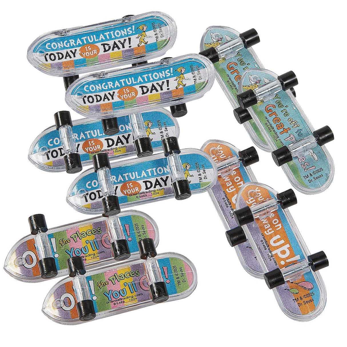 2" x 1/2" Mini Dr. Seuss Oh, the Places You’ll Go Skateboards – 36ct