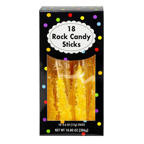 8" Bright Yellow Rock Candy Sticks – 18 Pieces, 10.8 oz