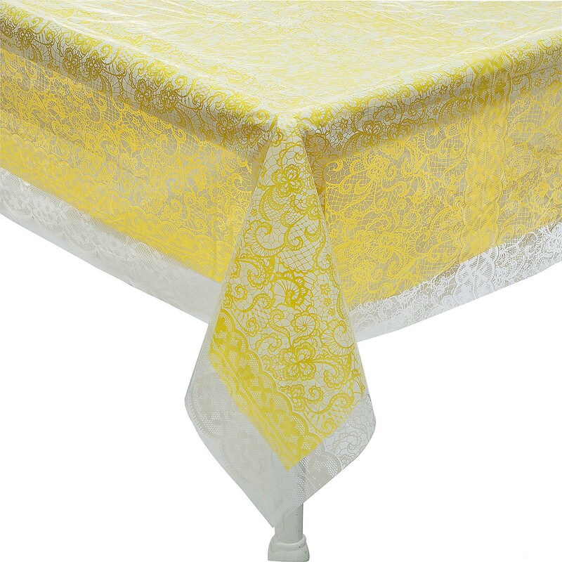 White Lace-Printed & Solid Color Rectangle Disposable Plastic Tablecloth Kit – Set of 2