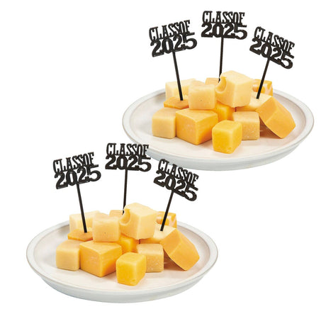 3" Bulk 72 Pc. Graduation Party Class of 2025 Black Plastic Picks