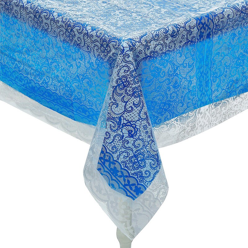 White Lace-Printed & Lilac Rectangle Disposable Plastic Tablecloth Kit – Set of 2