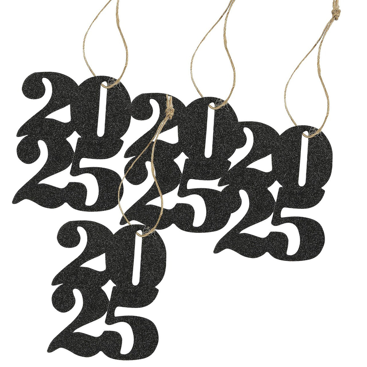 2 1/4" x 3" Stacked 2025 Year Black Glitter Cardstock Favor Tags - 12 Pc.