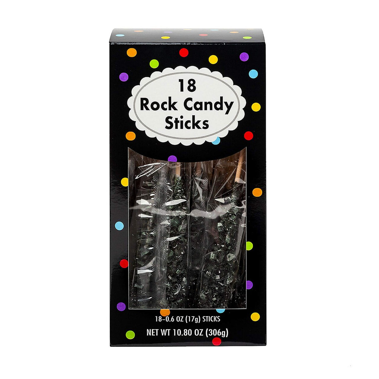 8" Black Rock Candy Sticks - 18 Pack, 10.8 oz