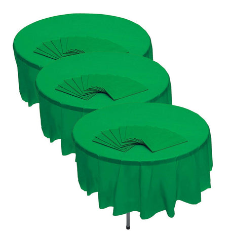 82" Bulk Pack of 12 Green Banquet-Style Disposable Round Plastic Tablecloths