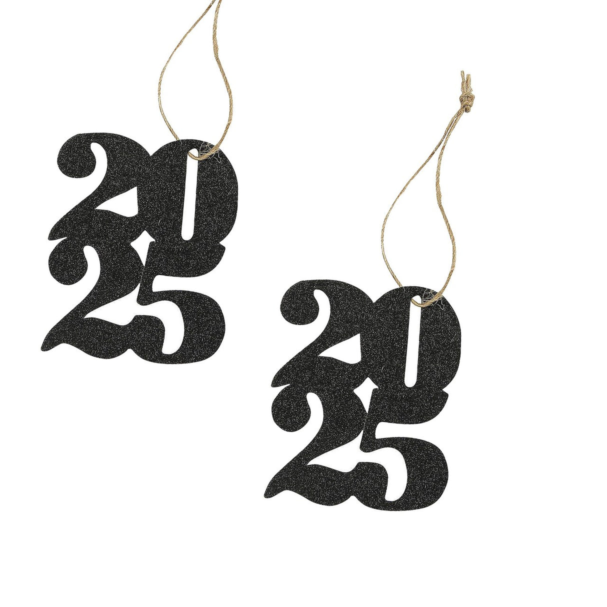 2 1/4" x 3" Stacked 2025 Year Black Glitter Cardstock Favor Tags - 12 Pc.