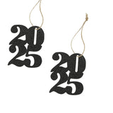 2 1/4" x 3" Stacked 2025 Year Black Glitter Cardstock Favor Tags - 12 Pc.