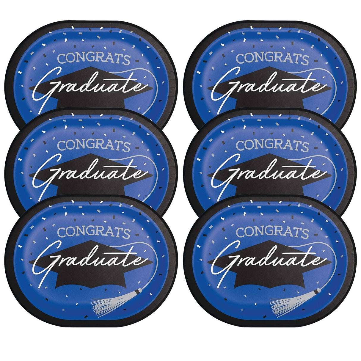 Creative Converting School Spirit Blue Graduation Oval Paper Platters – 24ct