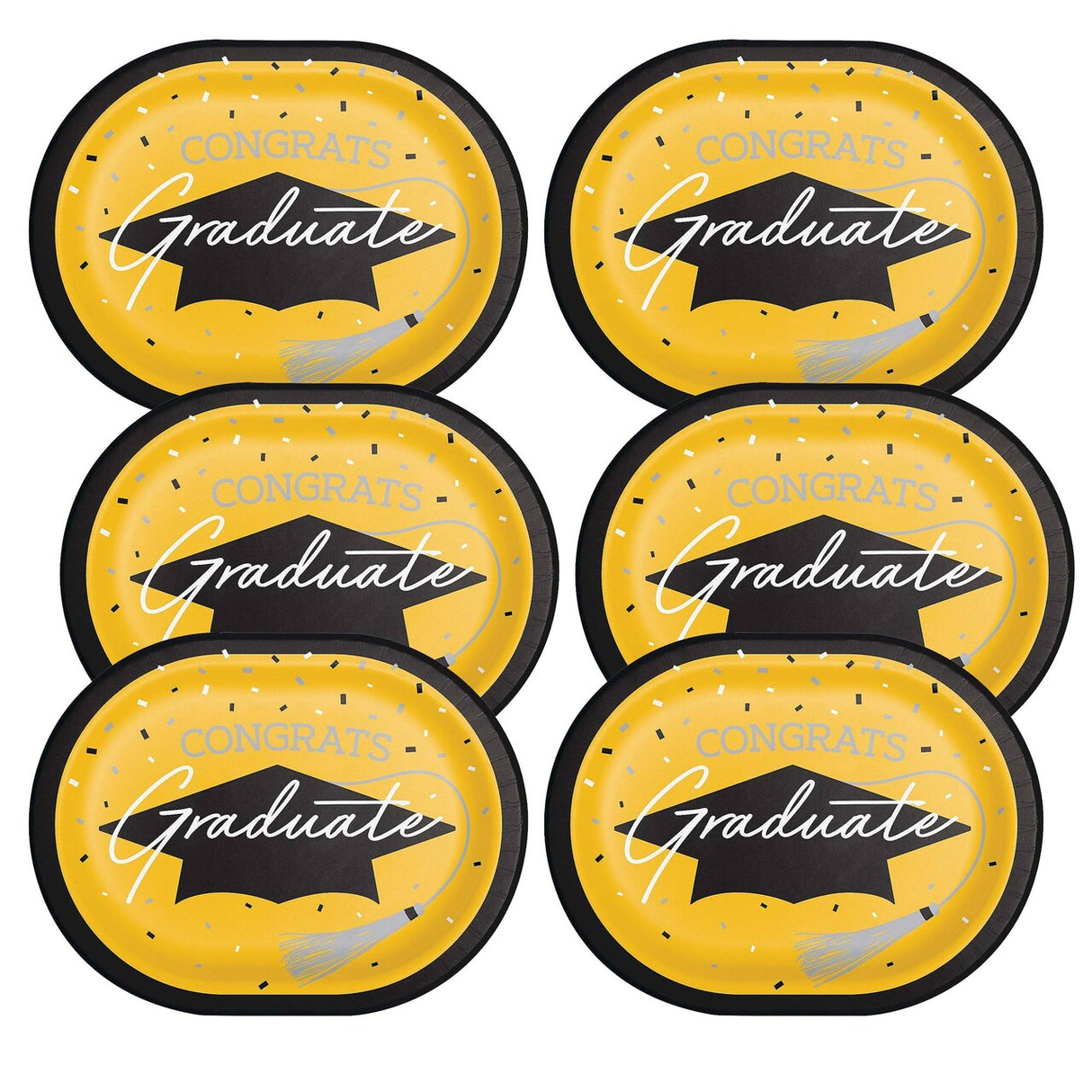 Creative Converting School Spirit Yellow Graduation Oval Paper Platters – 24ct