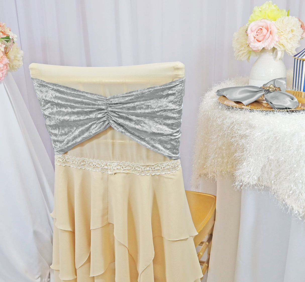 Ruffled Ice Crushed Velvet Chair Band Sample
