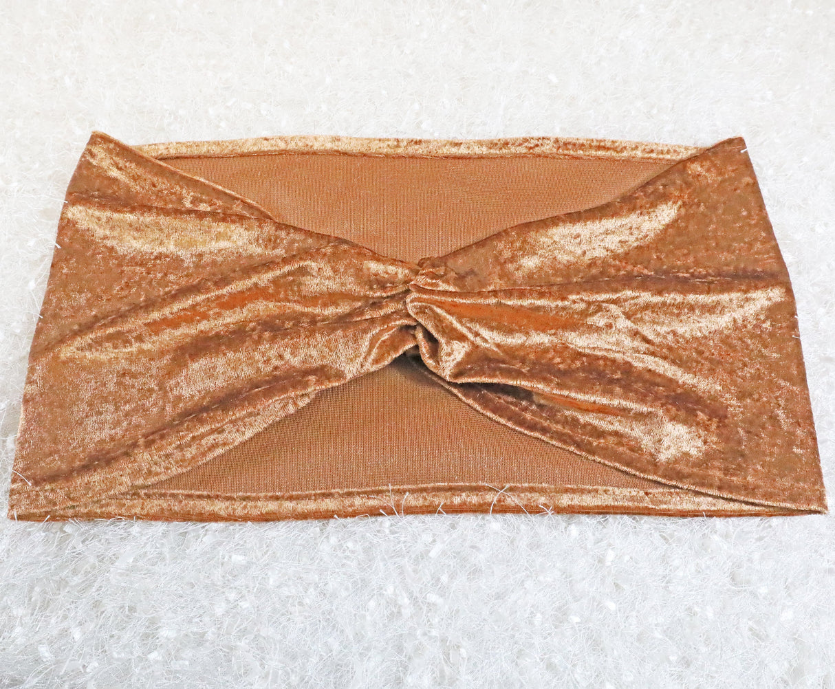 Ruffled Crushed Velvet Chair Band Sample 8x13 Copper