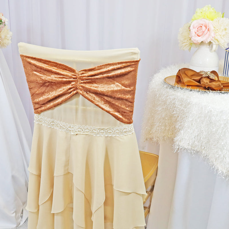 Ruffled Crushed Velvet Chair Band Sample 8x13 Copper
